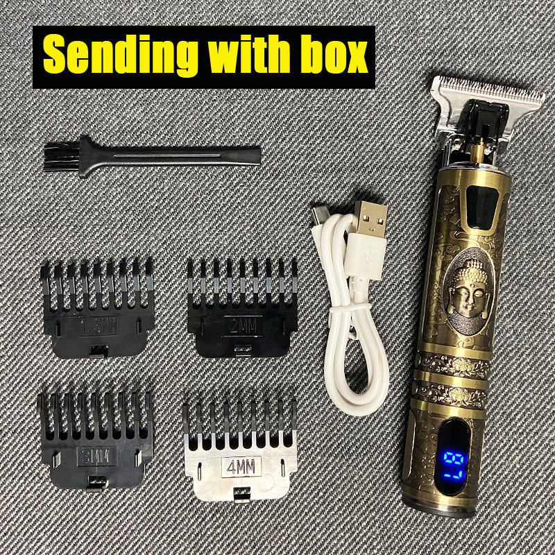 Electric Hair Clipper Oil head Electric hair Clipper LCD Display USB Engraving Buddha Head Retro T9 Scissors Power Generation Push Electric Hair Clipper Oil head Electric hair Clipper LCD Display USB Engraving Buddha Head Retro T9 Scissors Power Generation Push